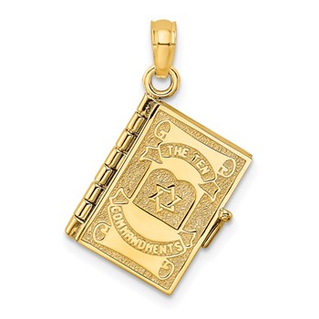 14K 3-D THE TEN COMMANDMENTS in Hebrew Book with Moveable Pages Pendant