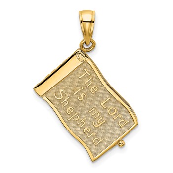 14K 3-D THE LORD IS MY SHEPHERD Book Psalm 23 with Moveable Pages Pendant