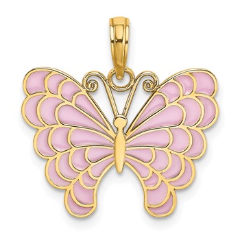 14K Lavender Enameled Butterfly Pendant