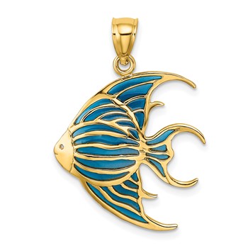 14K Blue Enameled Angelfish Charm