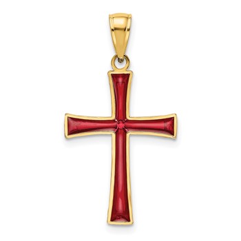 14K Red Enameled Cross Charm