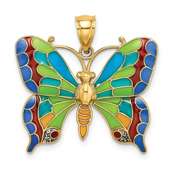 14K Multi-color Enameled Butterfly Pendant