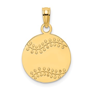 14K Polished and Textured Flat Baseball Charm