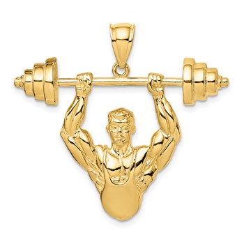14K Bodybuilder Waist Up with Barbell Pendant