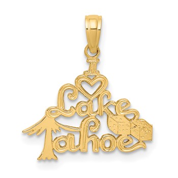 14K Polished I HEART LAKE TAHOE Charm