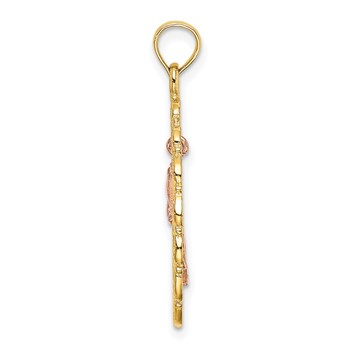 14k Two-Tone Textured Oval Frame with Dangling Rose Charm — alternate view