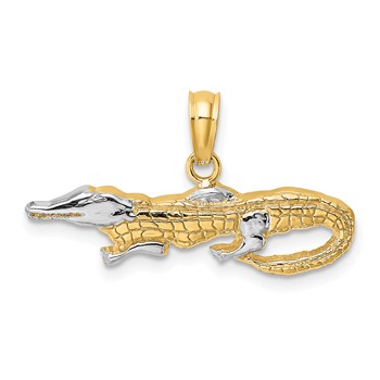 14k and White Rhodium 2-D  Alligator Charm