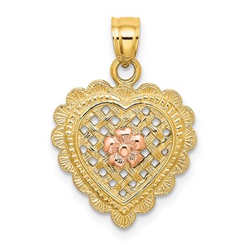 14k Yellow and Rose Gold Flower In Heart Basket Charm