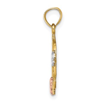 14k Two-tone with White Rhodium #1 MOM with Flower Charm — alternate view