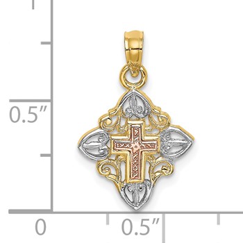 14K Two-tone with White Rhodium Cross Inside Frame Charm — alternate view