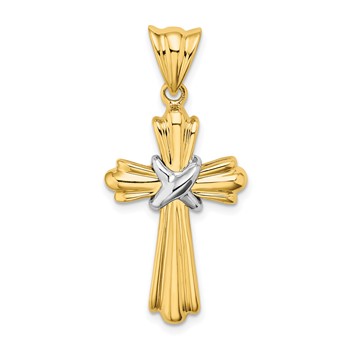 14K Two-Tone Polished -X- Center Design Cross Charm