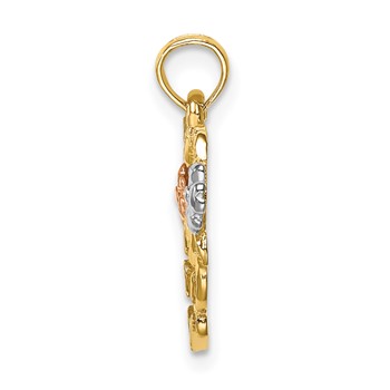 14k Two-tone with White Rhodium MOM Heart with Flowers Charm — alternate view