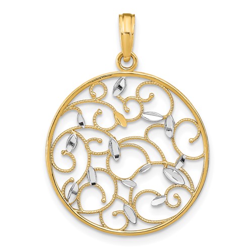14K w/Rhodium Floral Medallion Pendant Charm