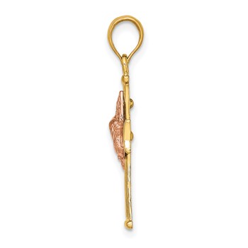 14k Two-tone Textured Finish Cross with Dove Charm — alternate view