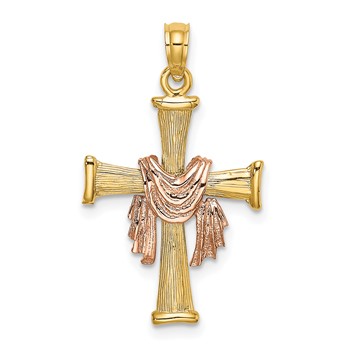 14l Two-Tone Textured Finish Cross with Drape Charm