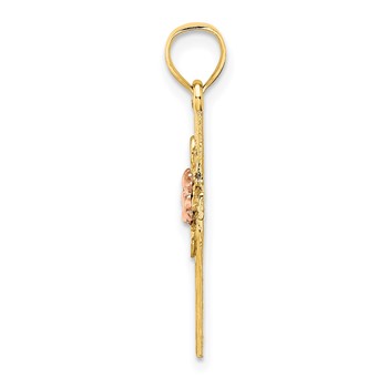 14k Two-Tone Textured Cross with Flower Charm — alternate view