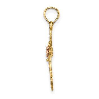 14k Two-Tone Cross with Cut-Out Flower Charm — alternate view