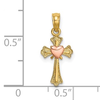 14k Two-Tone Cross with Heart Charm — alternate view