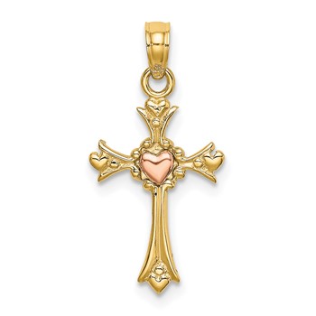 14k Two-Tone Cross with Heart Charm