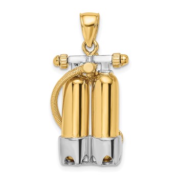 14K and White Rhodium 3-D Double Scuba Tanks with Air Hose Charm