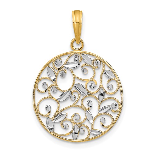14K w/Rhodium D/C Filigree Round Charm