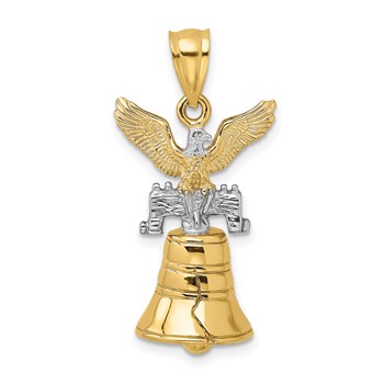 14k and White Rhodium 3-D Liberty Bell with Moveable Clapper and Eagle Top Charm