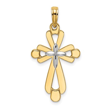 14K and White Rhodium Polished Fancy Cross Charm