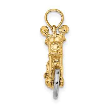 14k Two-tone 3-D Chopper Motorcycle with Moveable Wheels Charm — alternate view