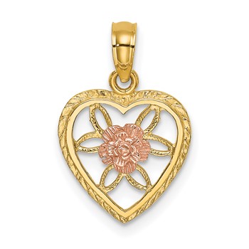 14k Two-Tone Flower in Heart Charm