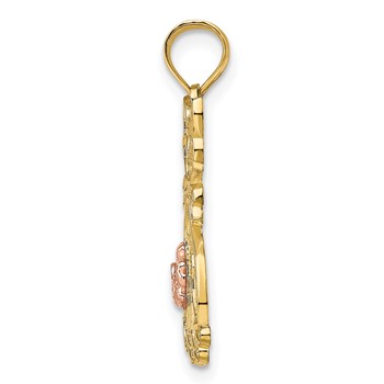 14k Two-Tone Sitting Cat with Bow and Flower Charm — alternate view