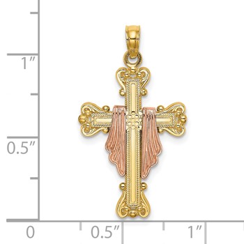 14k Two-Tone Cross with Drape Charm — alternate view