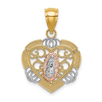 14K Two-tone with White Rhodium Our Lady of Guadalupe In Heart Charm