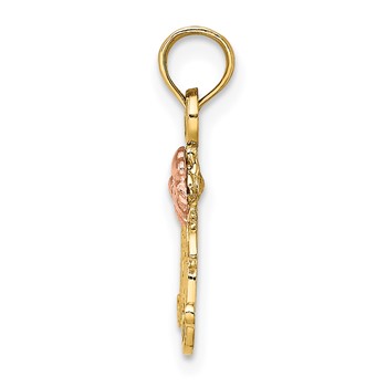 14k Two-Tone Textured Flower MOM Charm — alternate view