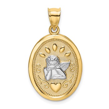 14K and White Rhodium Oval Cherub with Heart Oval Charm