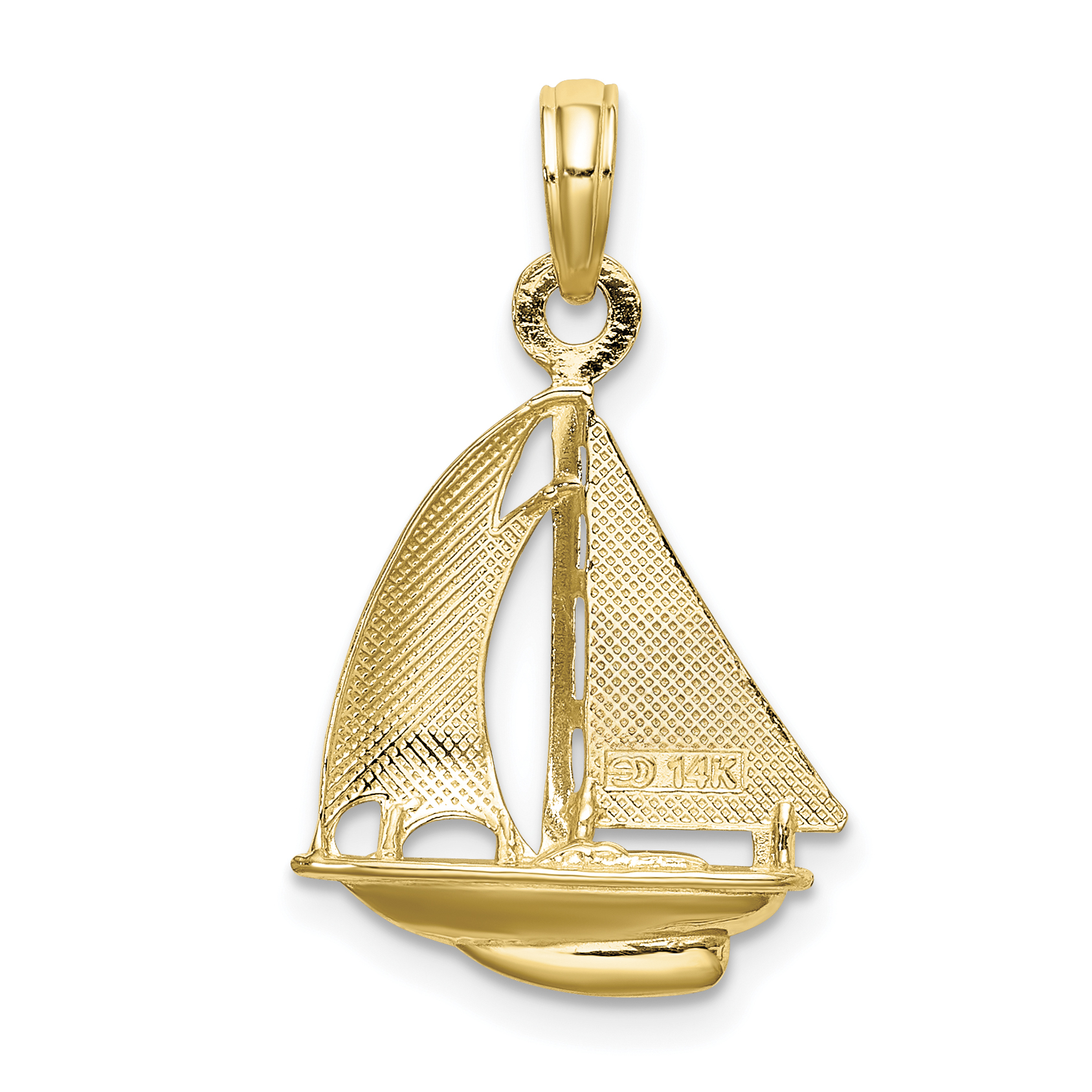 White Rhodium 3-D Sailboat Pendant Charm Real 14k Yellow Gold 23.75x15.4mm 3D product image view 4