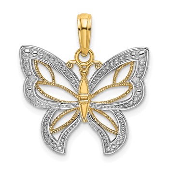 14k and White Rhodium Butterfly with Beaded Wings Charm