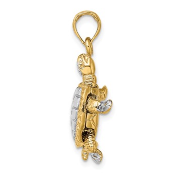 14K and White Rhodium 3-D Land Turtle with Moveable Head and Legs Charm — alternate view