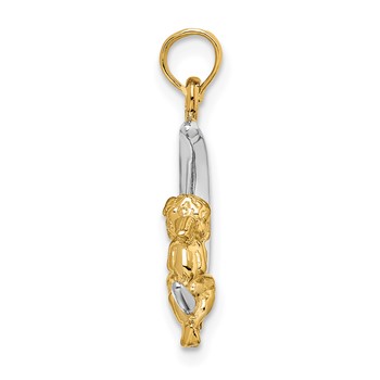 14K and White Rhodium 3-D Angel on Moon Charm — alternate view