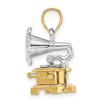 14K Two-Tone 3-D Moveable Phonograph Charm — alternate view