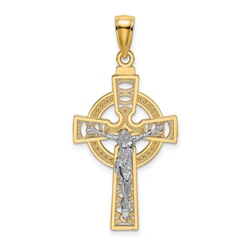 14k Two-tone Celtic Crucifix with Eternity Circle Charm