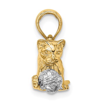14k Two-Tone 3-D Cat Playing with Moveable Ball Charm — alternate view