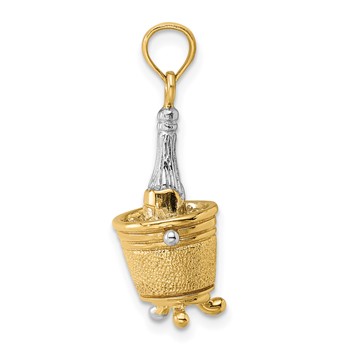 14K w/Rhodium 3-D Champagne Bottle In Ice Bucket Charm — alternate view