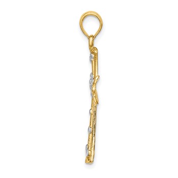 14K and White Rhodium Diamond-cut Cross Charm — alternate view