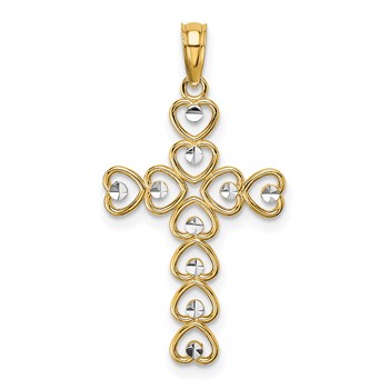 14k w/ Rhodium D/C Heart Cross Charm