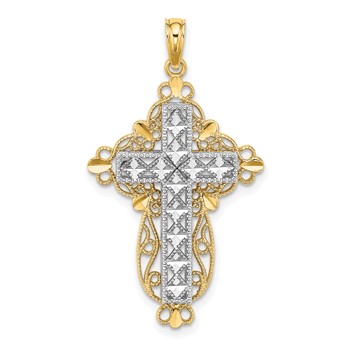 14K Two-tone 2-D and D/C Filigree Cross Charm