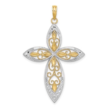 14K with Rhodium Beaded Filigree Cross Charm