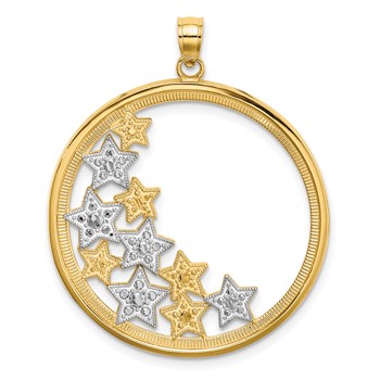 14k and White Rhodium Stars in Round Frame Charm