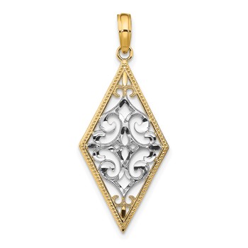 14k and White Rhodium Diamond-Shape Cut-Out Filigree Charm
