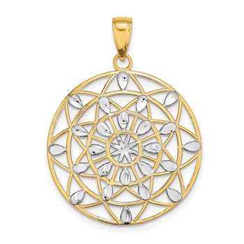 14K and White Rhodium Diamond-cut Medallion Pendant