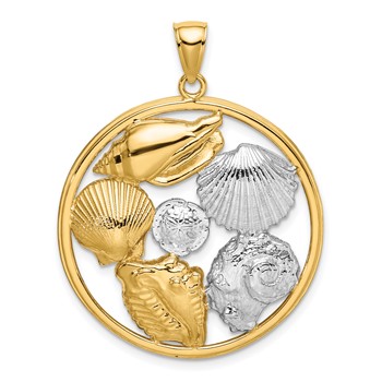 14k with White Rhodium Shell Cluster in Circle Charm